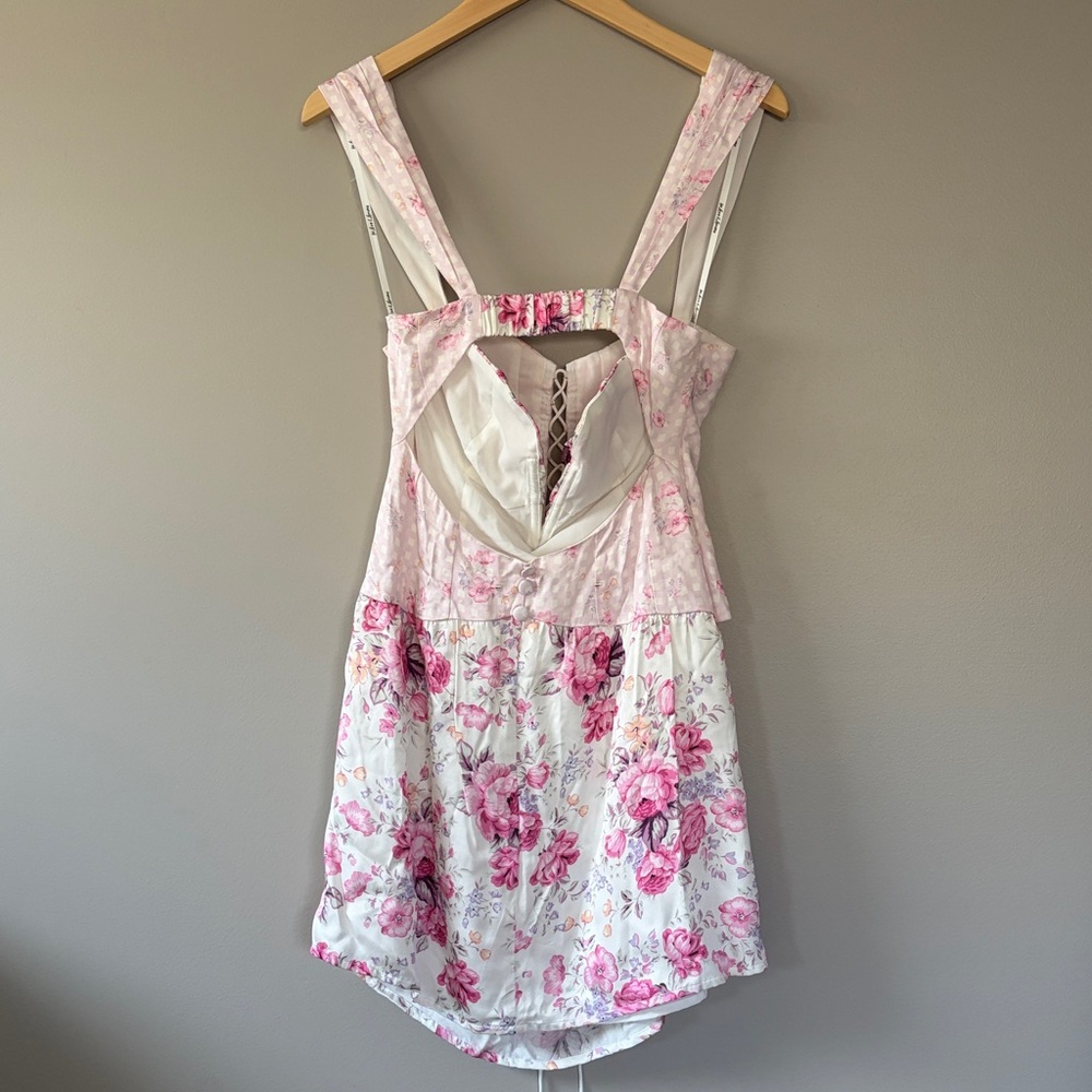 NWT For Love & Lemons Taylor Lace Up Corset Style Floral Mini Dress Medium - Picture 6 of 13